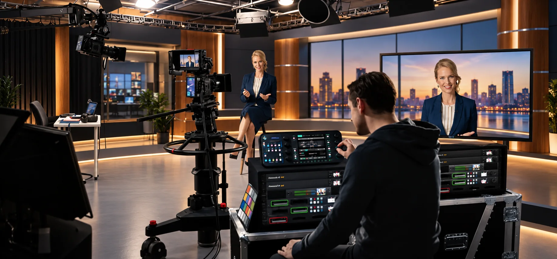 Virtualna scenografija prikazana na monitoru tijekom green screen snimanja